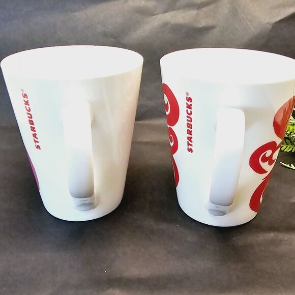 2 Starbucks Coffee Cup Mug 2016 Valentine's Day Pink Heart Arrow & Paisley Heart - Picture 2 of 11